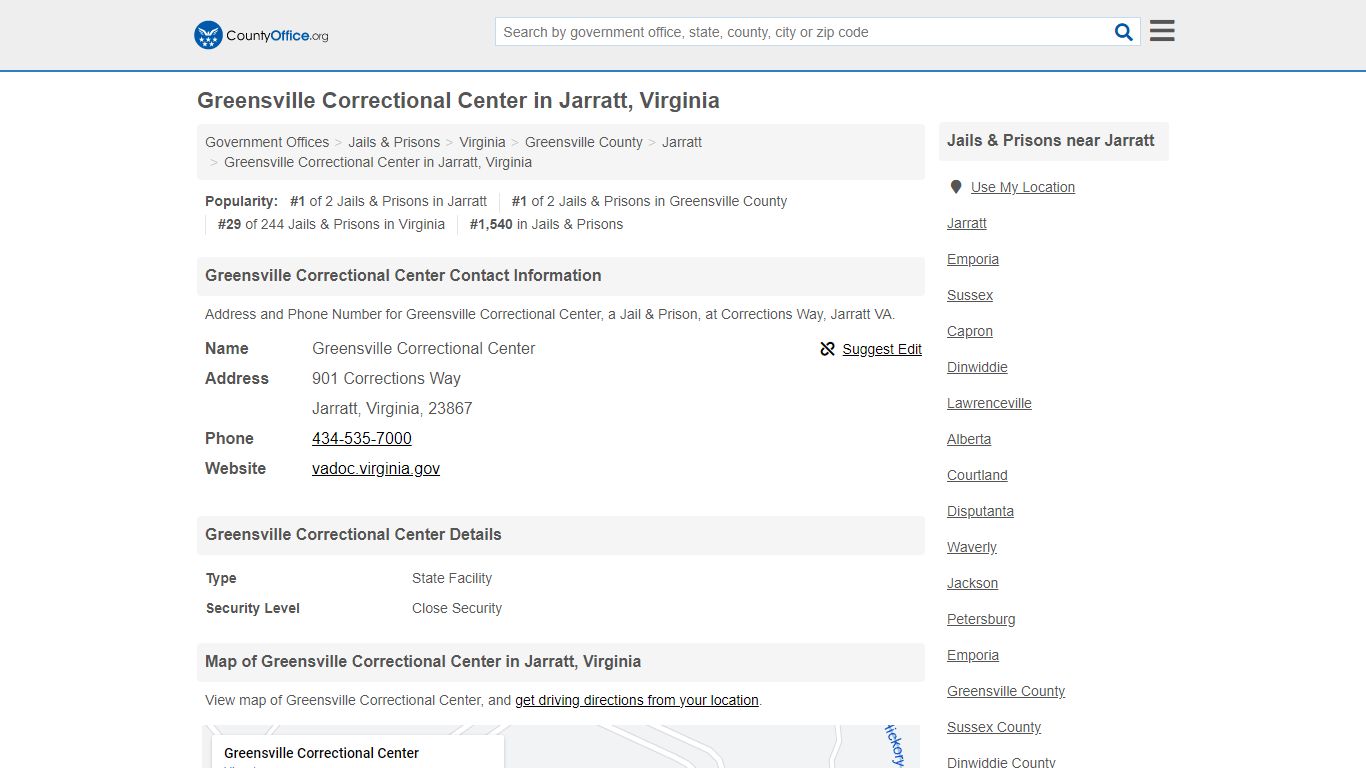 Greensville Correctional Center in Jarratt, Virginia - County Office